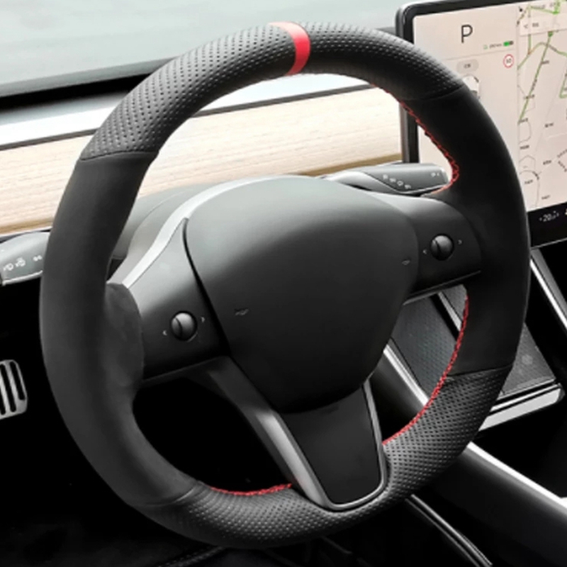 Car Steering Wheel Cover Anti Slip Breathable - Costurado à mão anti-deslizamento de fibra