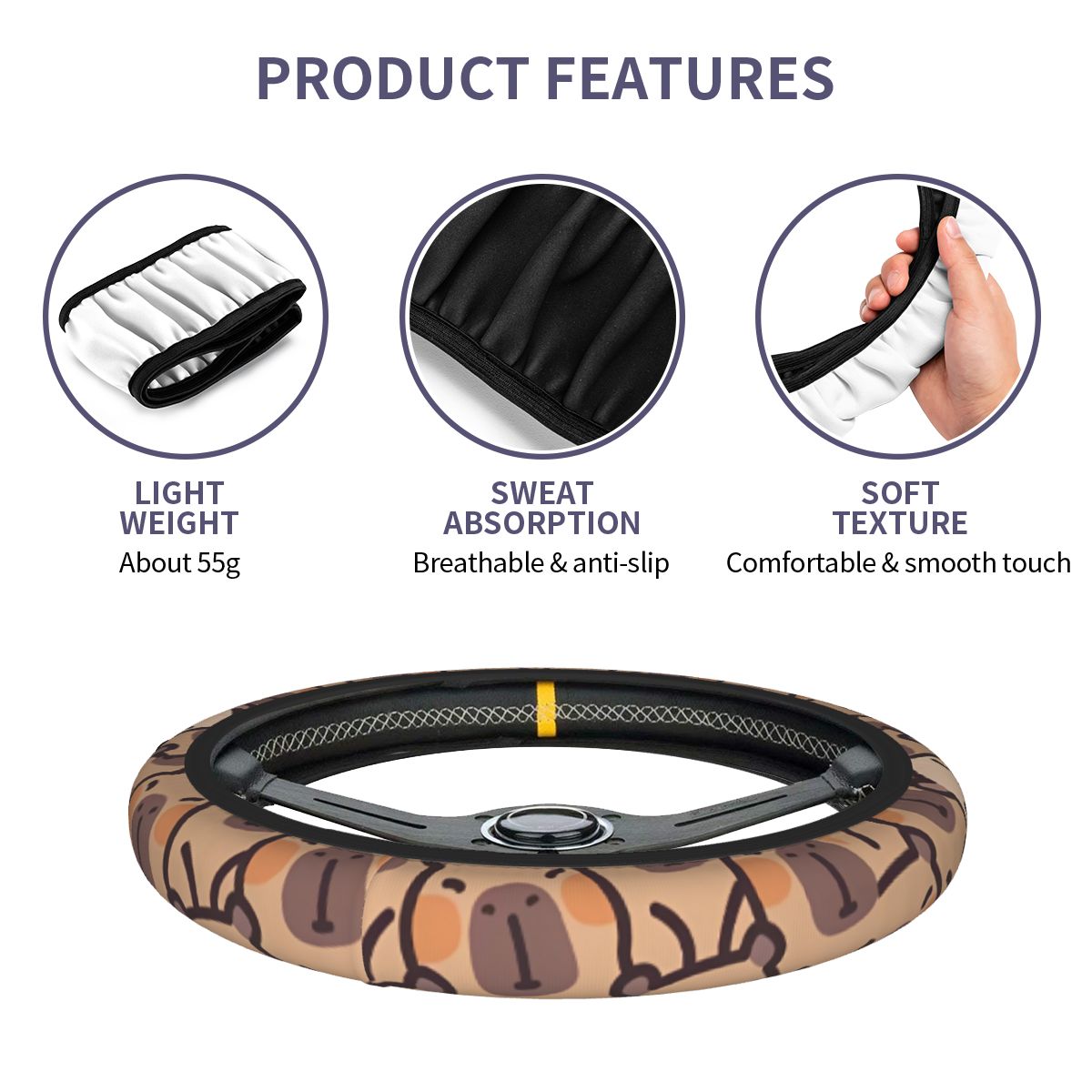 Kawaii anime capivara capa de  - Car Steering Wheel Cover Anti Slip Breathable avaliação e preço