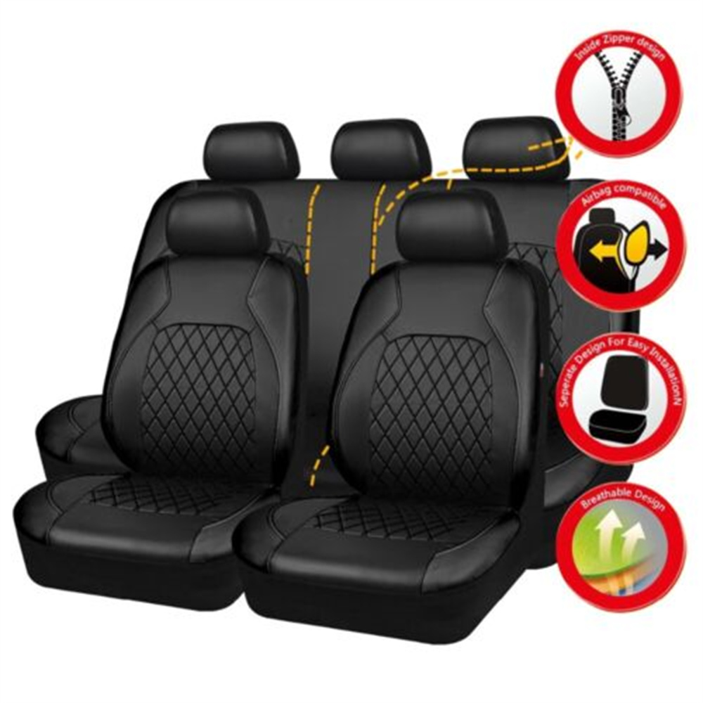 Conjunto universal de capa de  - Leather Car Seat Covers Full Set Universal avaliação e preço
