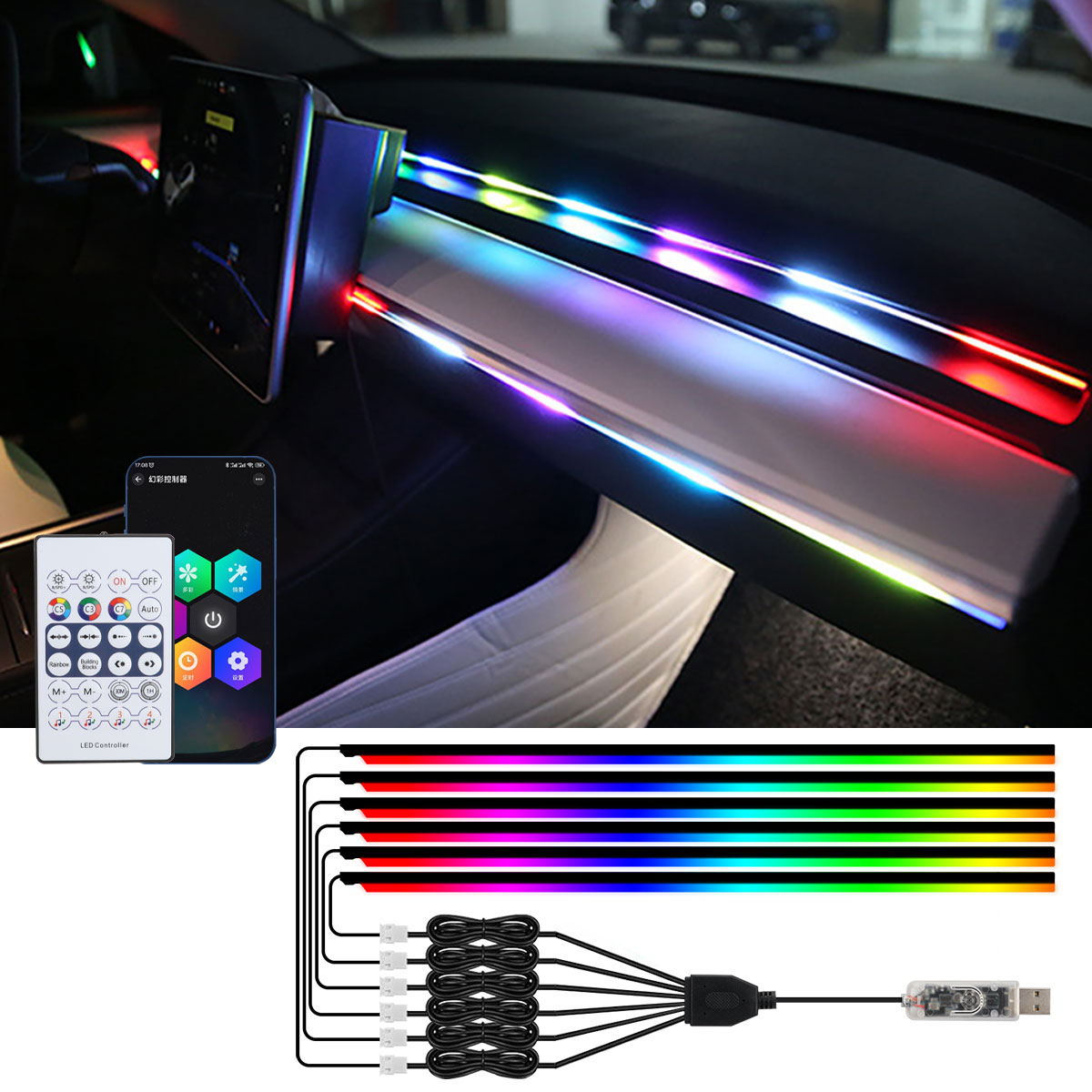 6/10 em 1 carro led luzes ambi - Led Ambient Interior Car Lights App Control avaliação e preço