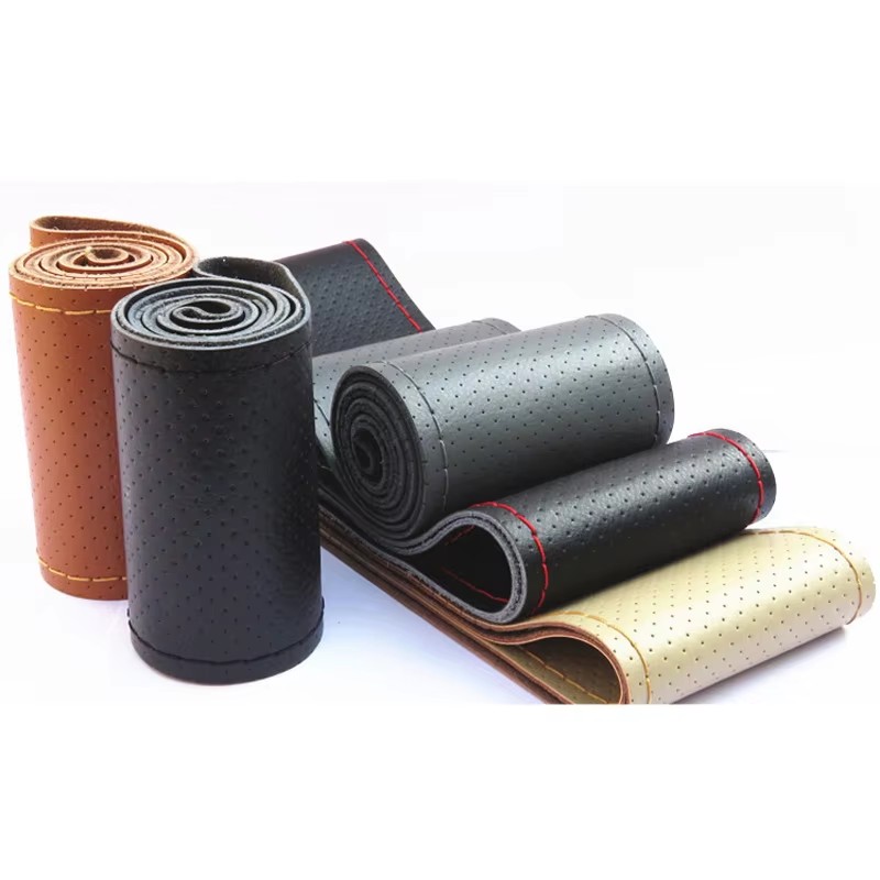 Novo 36 38 40cm couro genuíno  - Car Steering Wheel Cover Anti Slip Breathable avaliação e preço