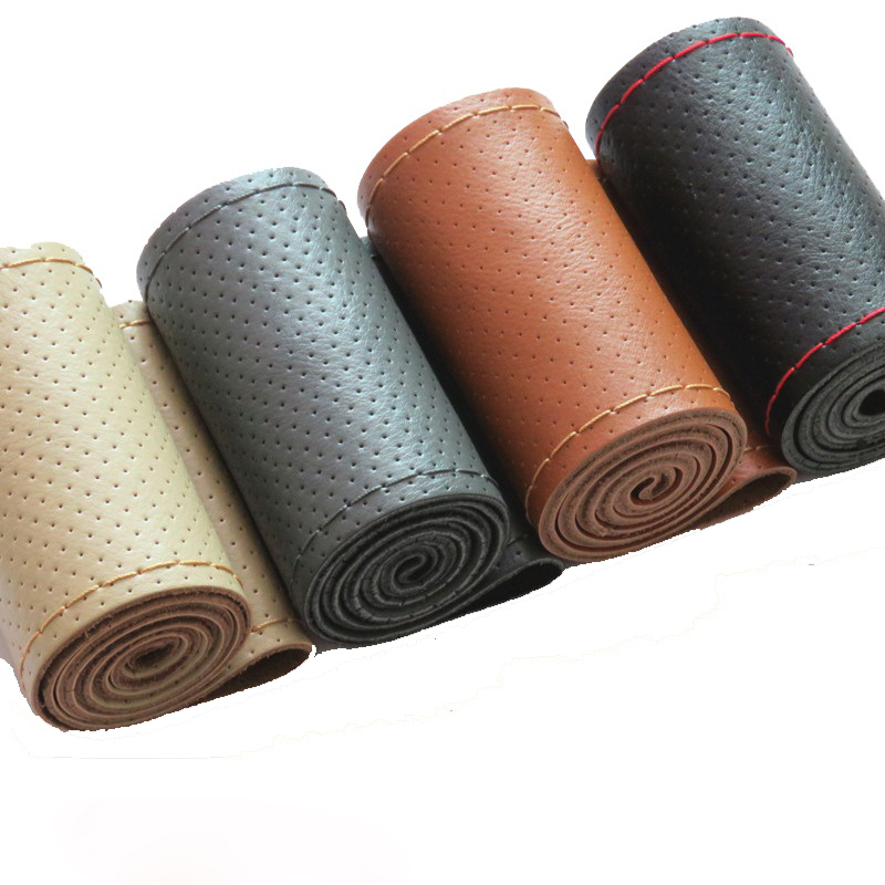 Novo 36 38 40cm couro genuíno  - Car Steering Wheel Cover Anti Slip Breathable avaliação e preço